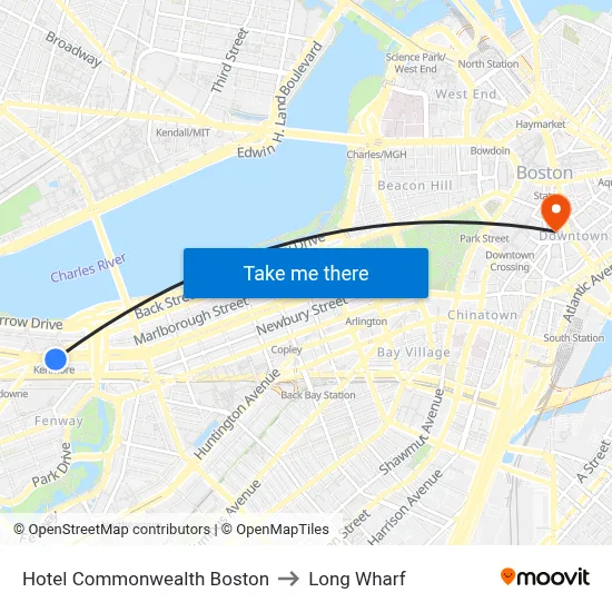 Hotel Commonwealth Boston to Long Wharf map