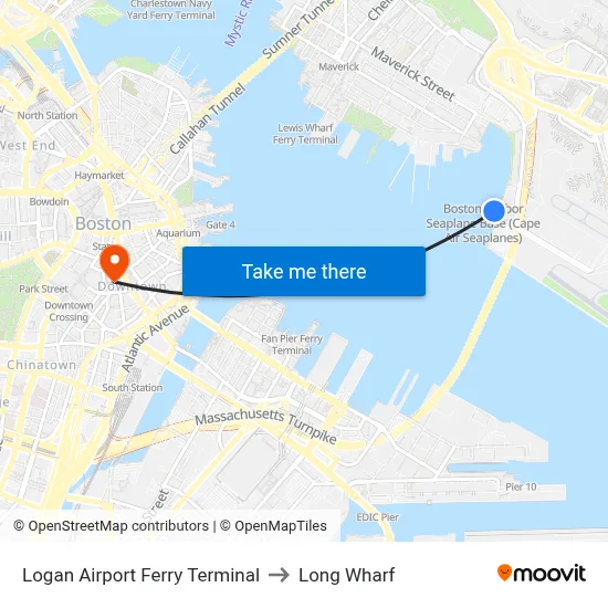 Logan Airport Ferry Terminal to Long Wharf map