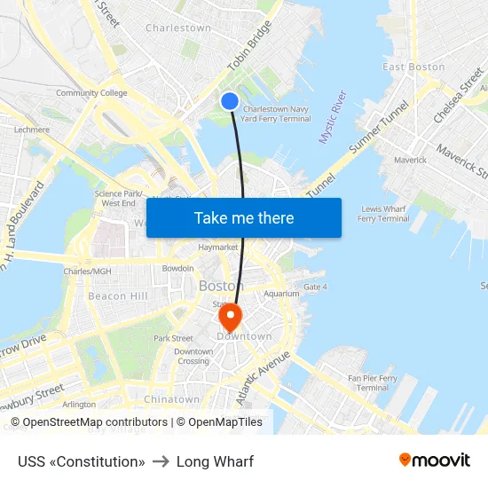 USS «Constitution» to Long Wharf map