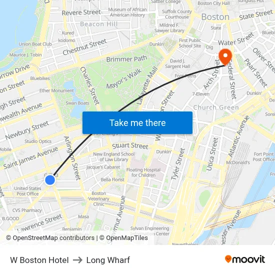 W Boston Hotel to Long Wharf map