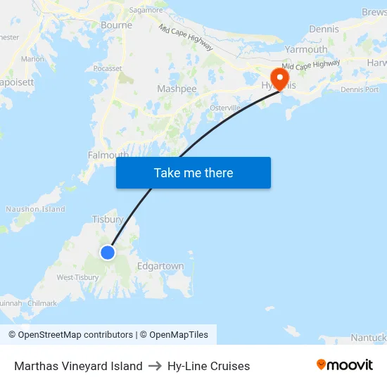 Marthas Vineyard Island to Hy-Line Cruises map