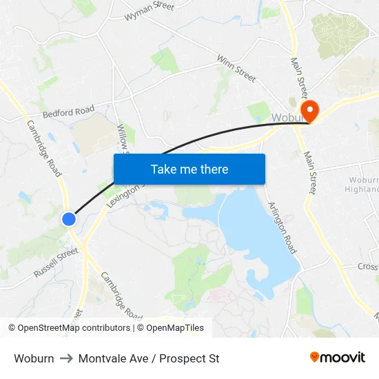 Woburn to Montvale Ave / Prospect St map
