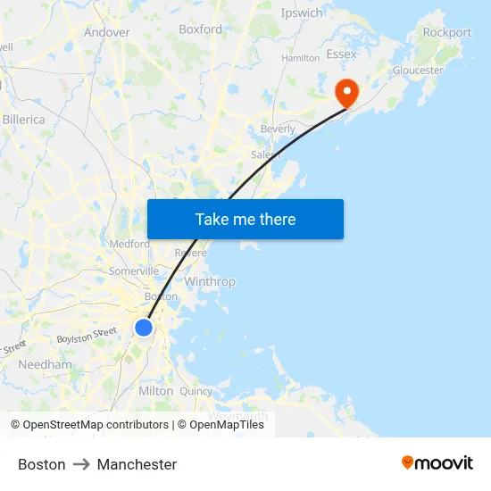 Boston to Manchester map