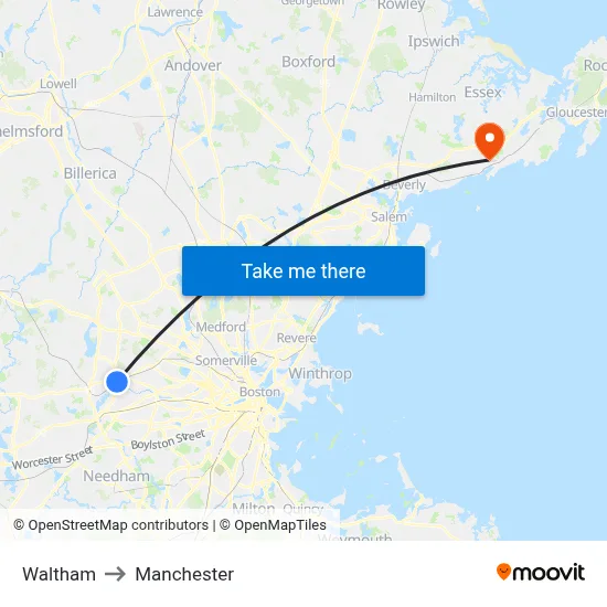 Waltham to Manchester map