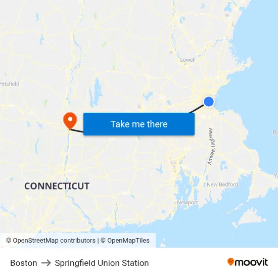 Boston to Springfield Union Station map