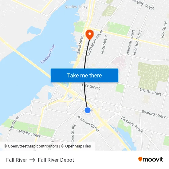 Fall River to Fall River Depot map