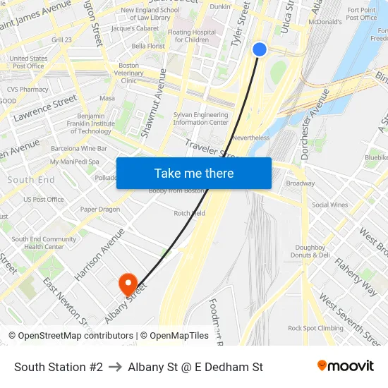 South Station #2 to Albany St @ E Dedham St map