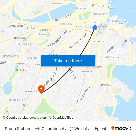 South Station #2 to Columbus Ave @ Weld Ave - Egleston Sq map