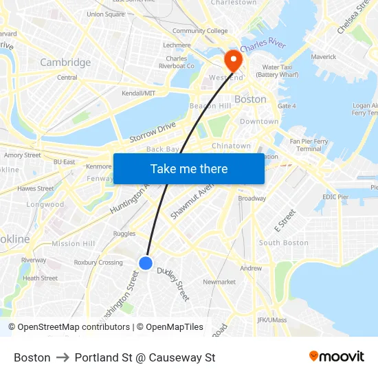 Boston to Portland St @ Causeway St map