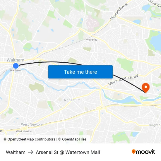 Waltham to Arsenal St @ Watertown Mall map