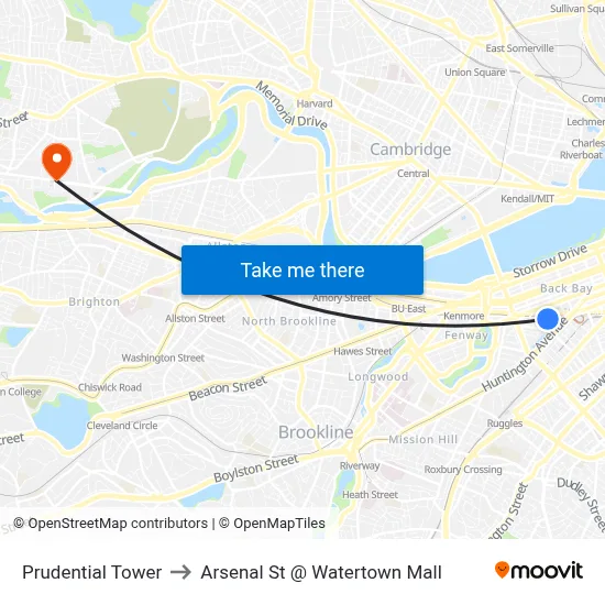 Prudential Tower to Arsenal St @ Watertown Mall map