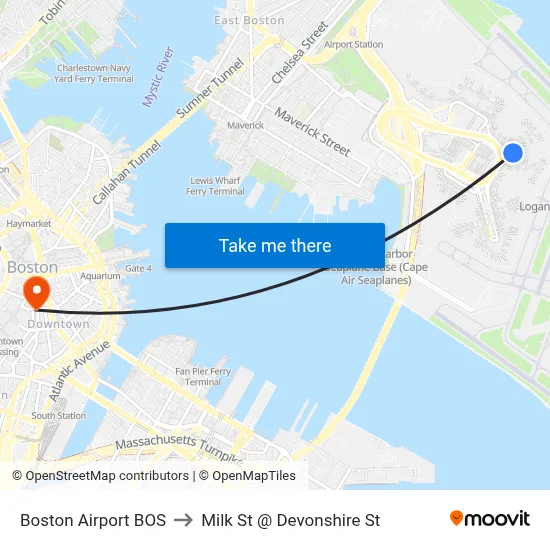 Boston Airport BOS to Milk St @ Devonshire St map