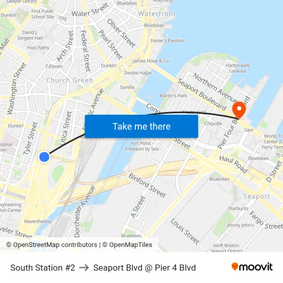 South Station #2 to Seaport Blvd @ Pier 4 Blvd map
