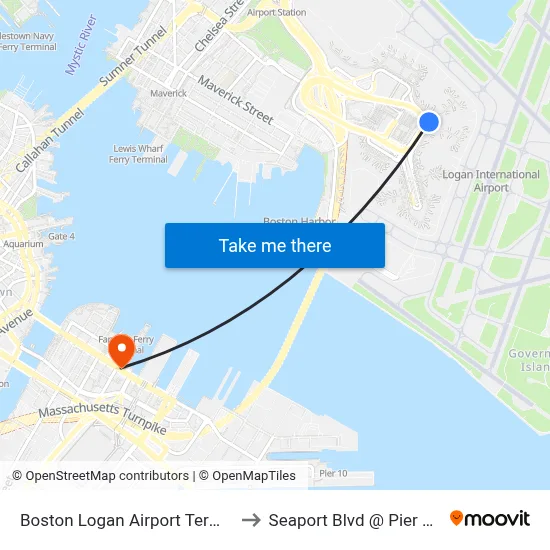 Boston Logan Airport Terminal C to Seaport Blvd @ Pier 4 Blvd map