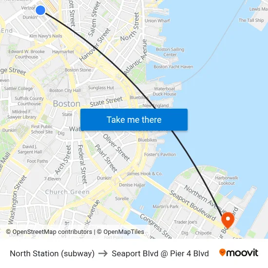 North Station (subway) to Seaport Blvd @ Pier 4 Blvd map