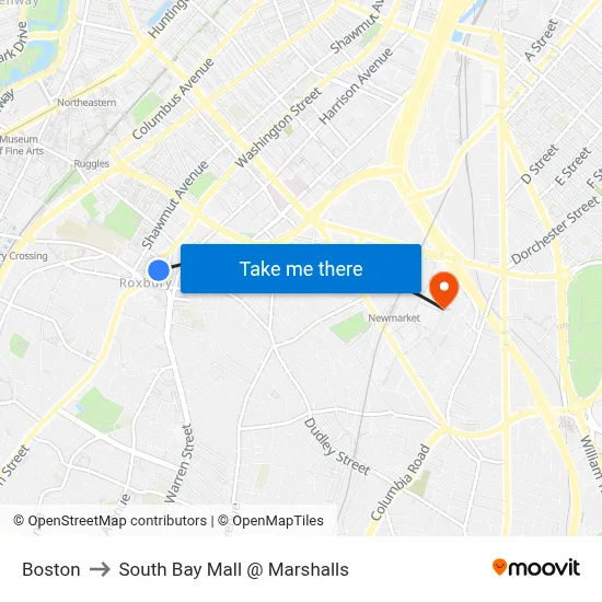 Boston to South Bay Mall @ Marshalls map