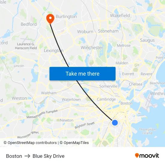 Boston to Blue Sky Drive map