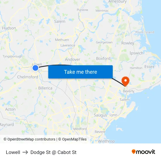 Lowell to Dodge St @ Cabot St map