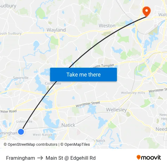 Framingham to Main St @ Edgehill Rd map