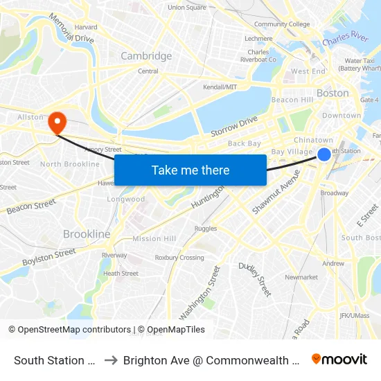 South Station #2 to Brighton Ave @ Commonwealth Ave map