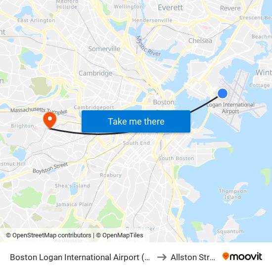 Boston Logan International Airport (Bos) to Allston Street map