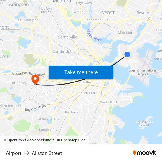 Airport to Allston Street map