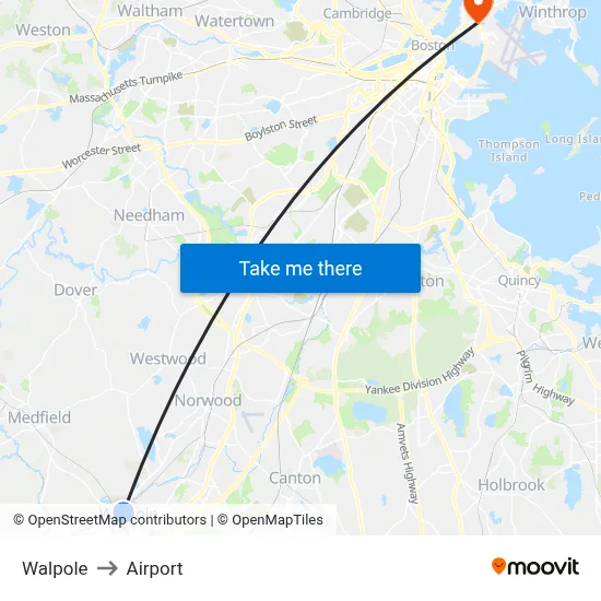 Walpole to Airport map