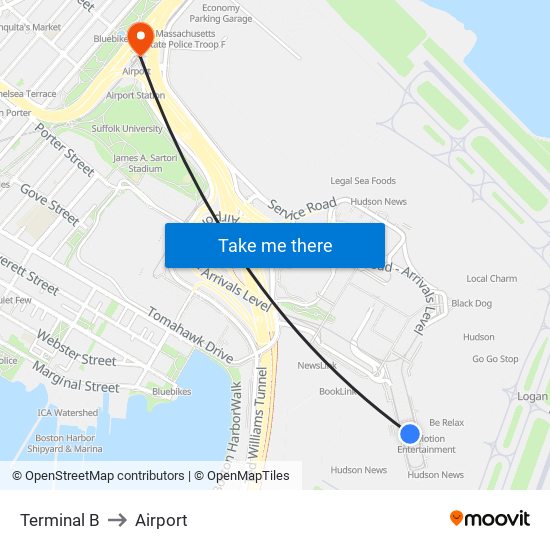 Terminal B to Airport map