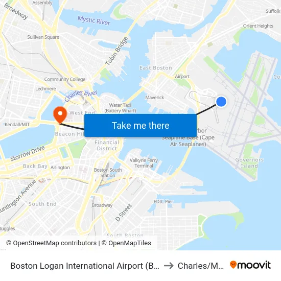 Boston Logan International Airport (Bos) to Charles/Mgh map