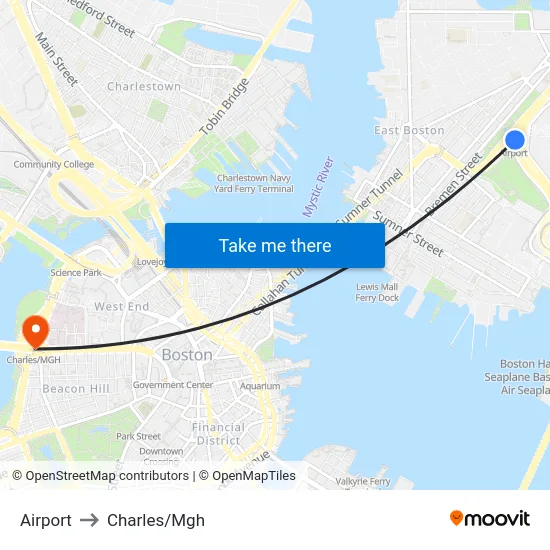 Airport to Charles/Mgh map