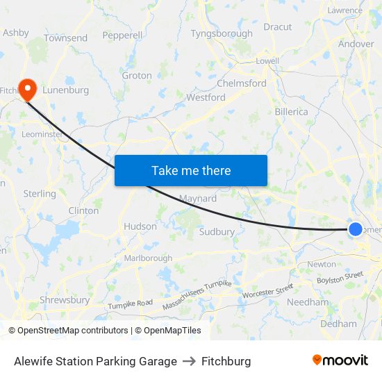 Alewife Station Parking Garage to Fitchburg map