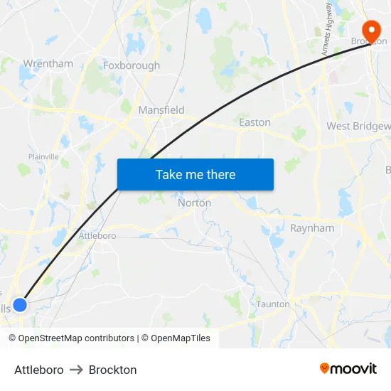 Attleboro to Brockton map
