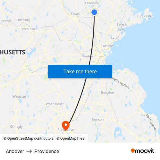 Andover to Providence map