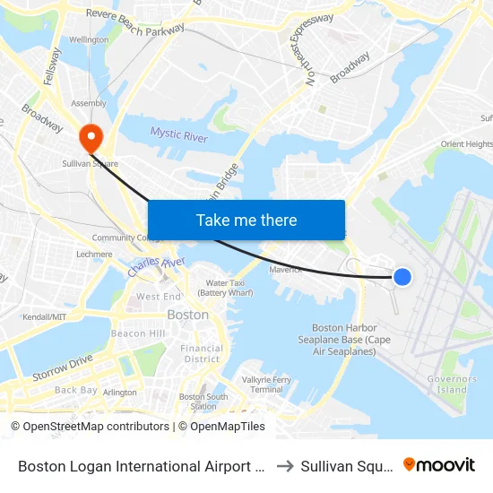 Boston Logan International Airport (Bos) to Sullivan Square map