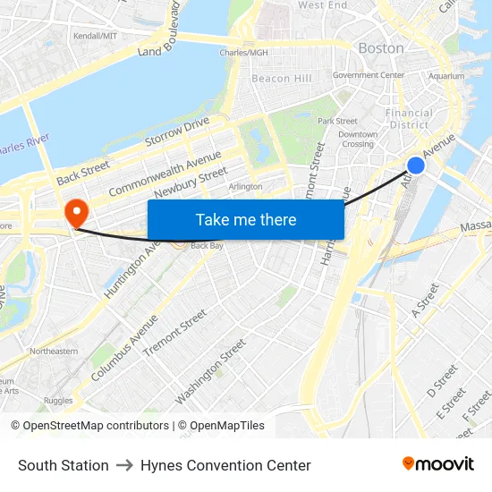 South Station to Hynes Convention Center map