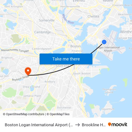 Boston Logan International Airport (Bos) to Brookline Hills map