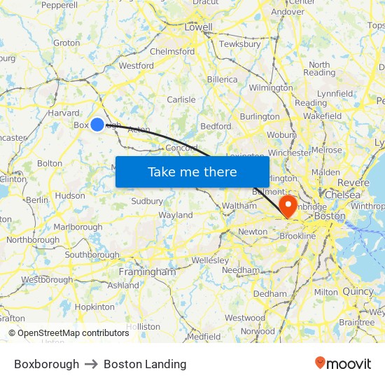Boxborough to Boston Landing map