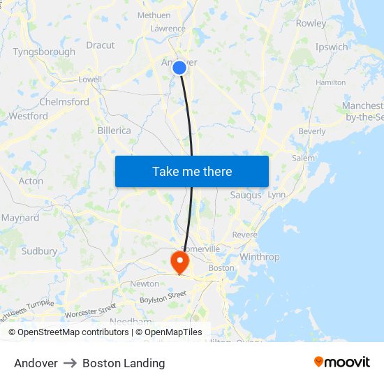 Andover to Boston Landing map