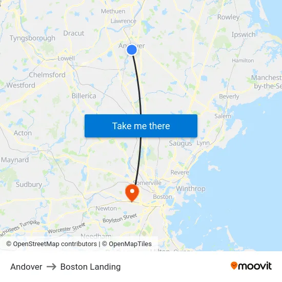 Andover to Boston Landing map