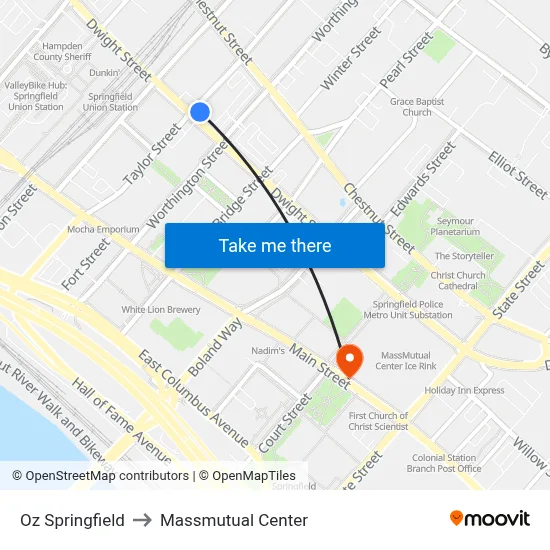 Oz Springfield to Massmutual Center map