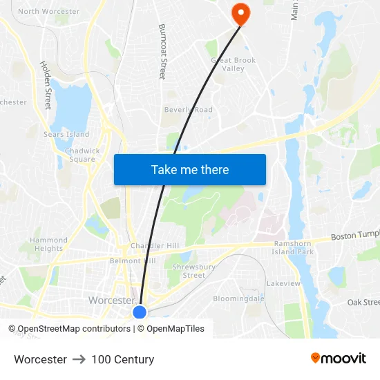 Worcester to 100 Century map
