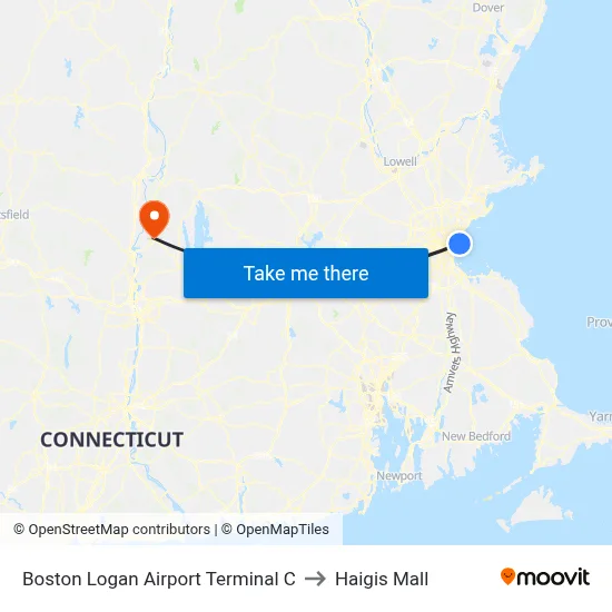 Boston Logan Airport Terminal C to Haigis Mall map