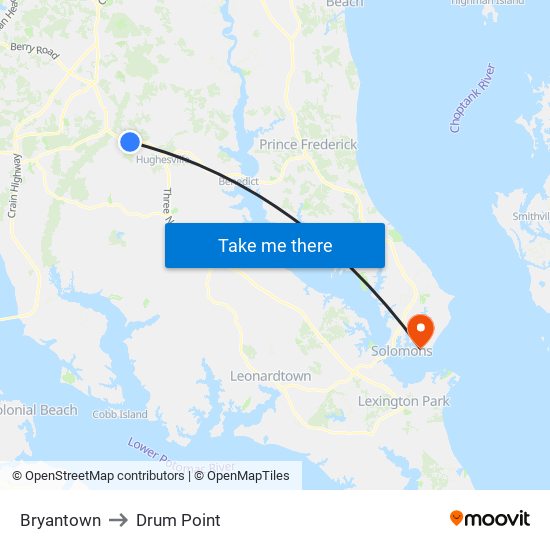 Bryantown to Drum Point map