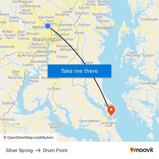 Silver Spring to Drum Point map