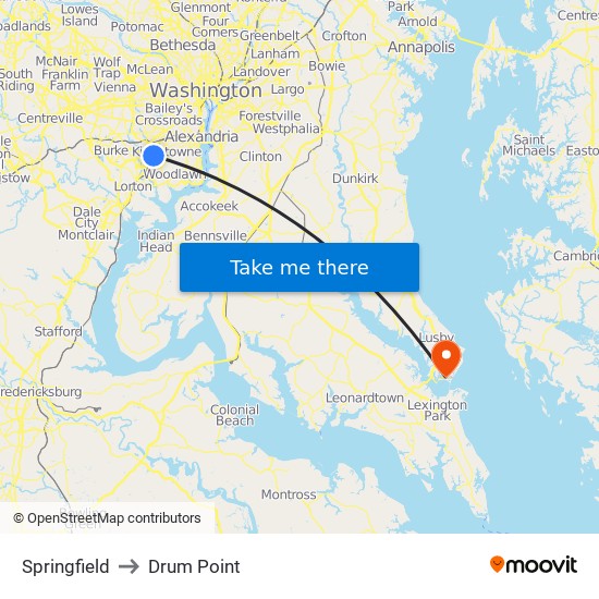 Springfield to Drum Point map