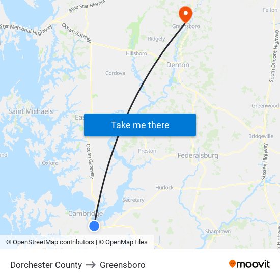 Dorchester County to Greensboro map