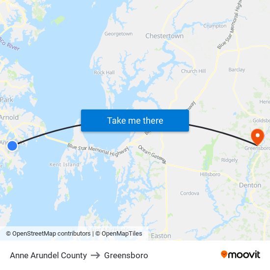 Anne Arundel County to Greensboro map