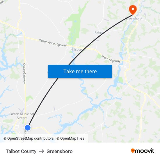 Talbot County to Greensboro map