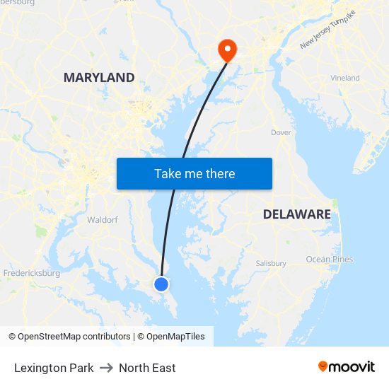 Lexington Park to North East map