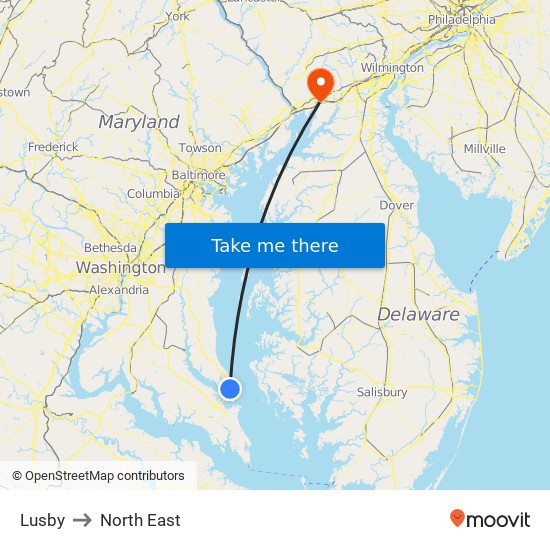 Lusby to North East map